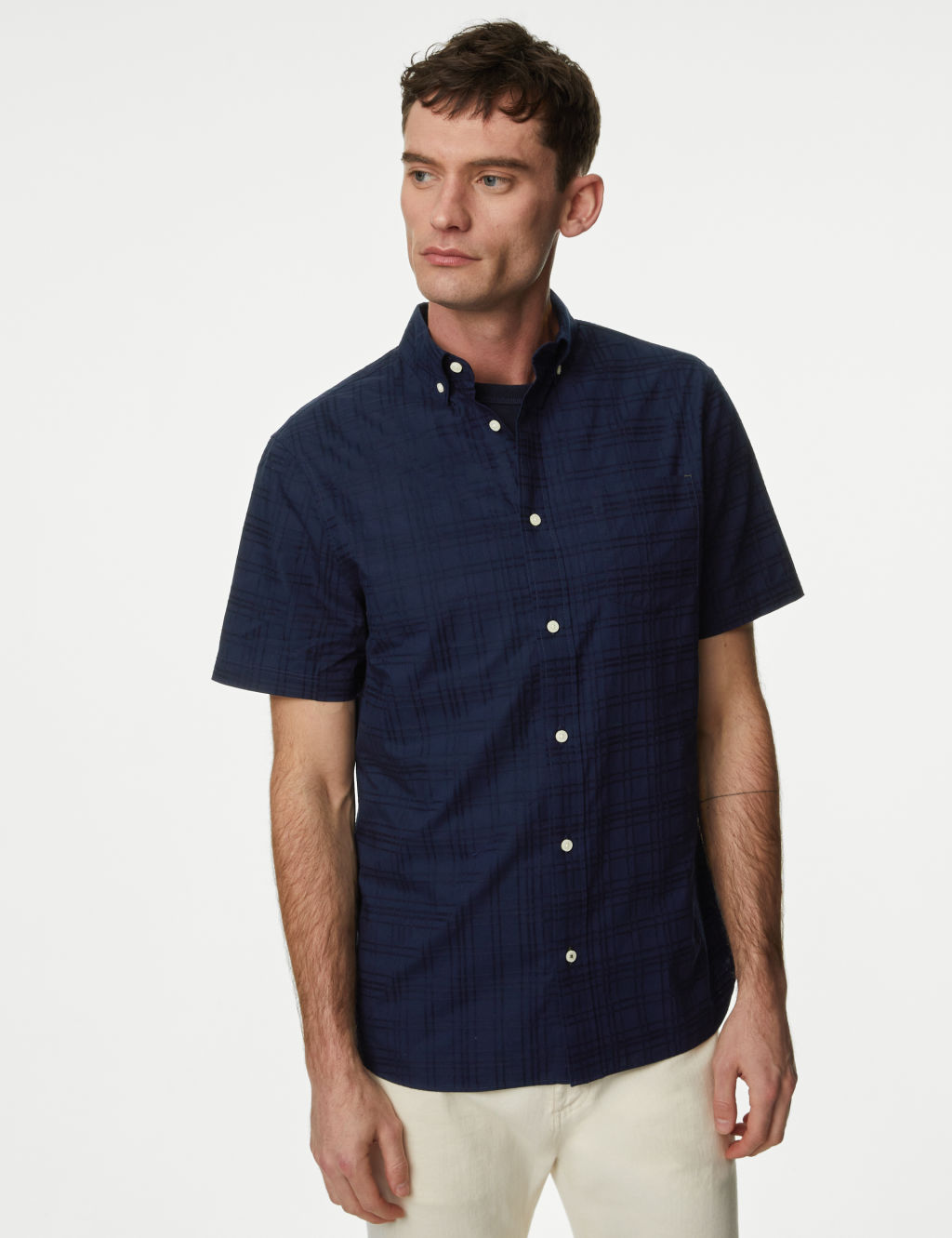 Easy Iron Pure Cotton Textured Check Shirt