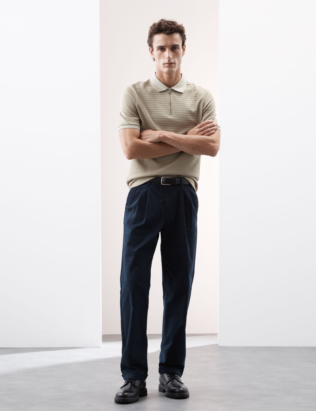Cotton Blend Textured Polo Shirt