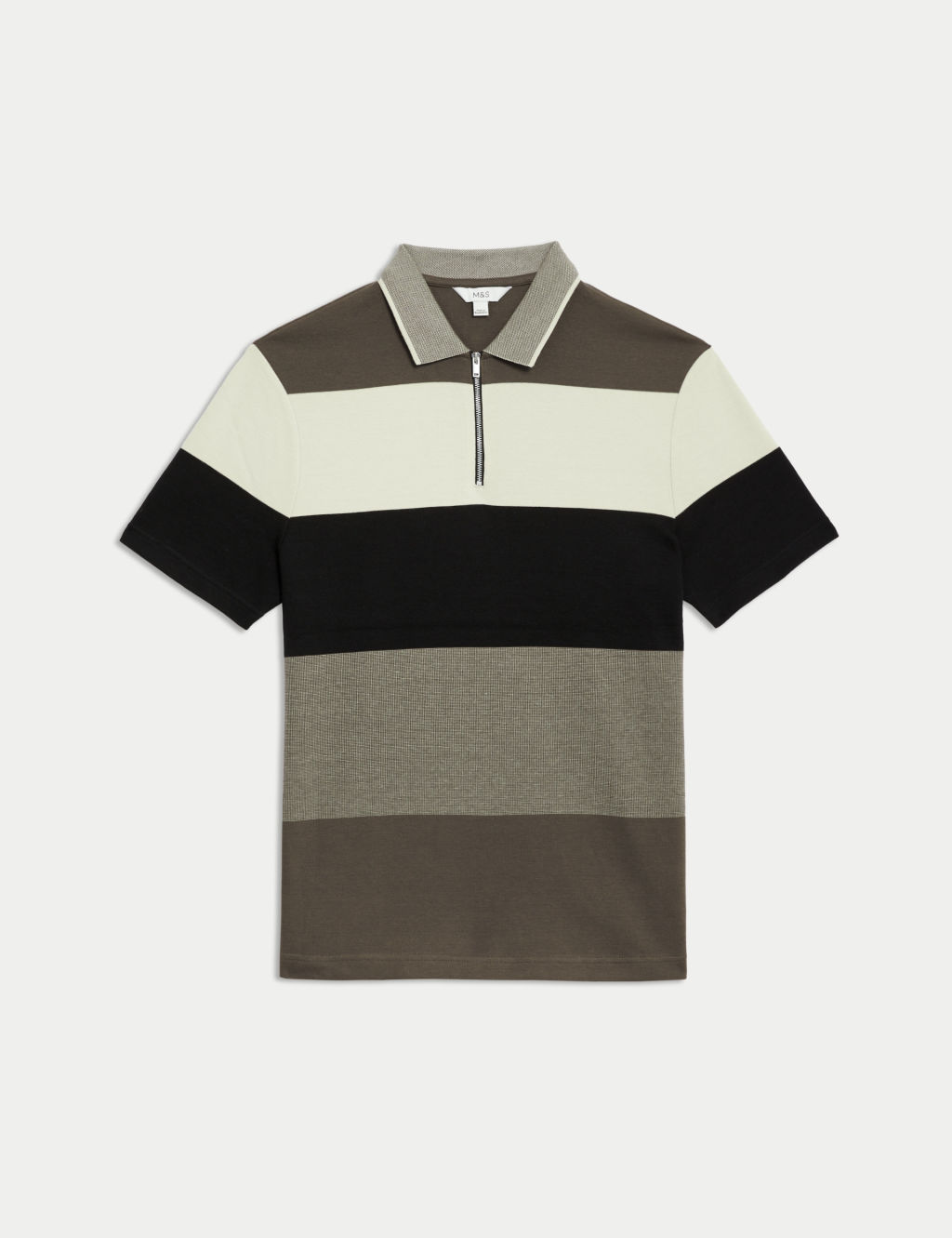 Pure Cotton Colour Block Half Zip Polo