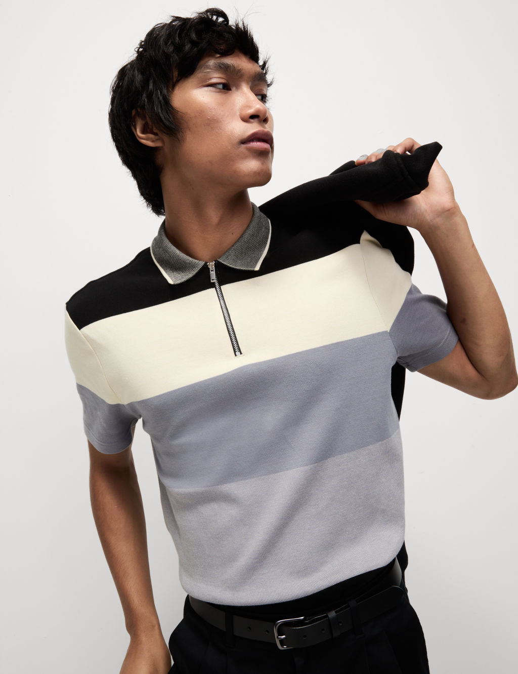 Pure Cotton Colour Block Half Zip Polo