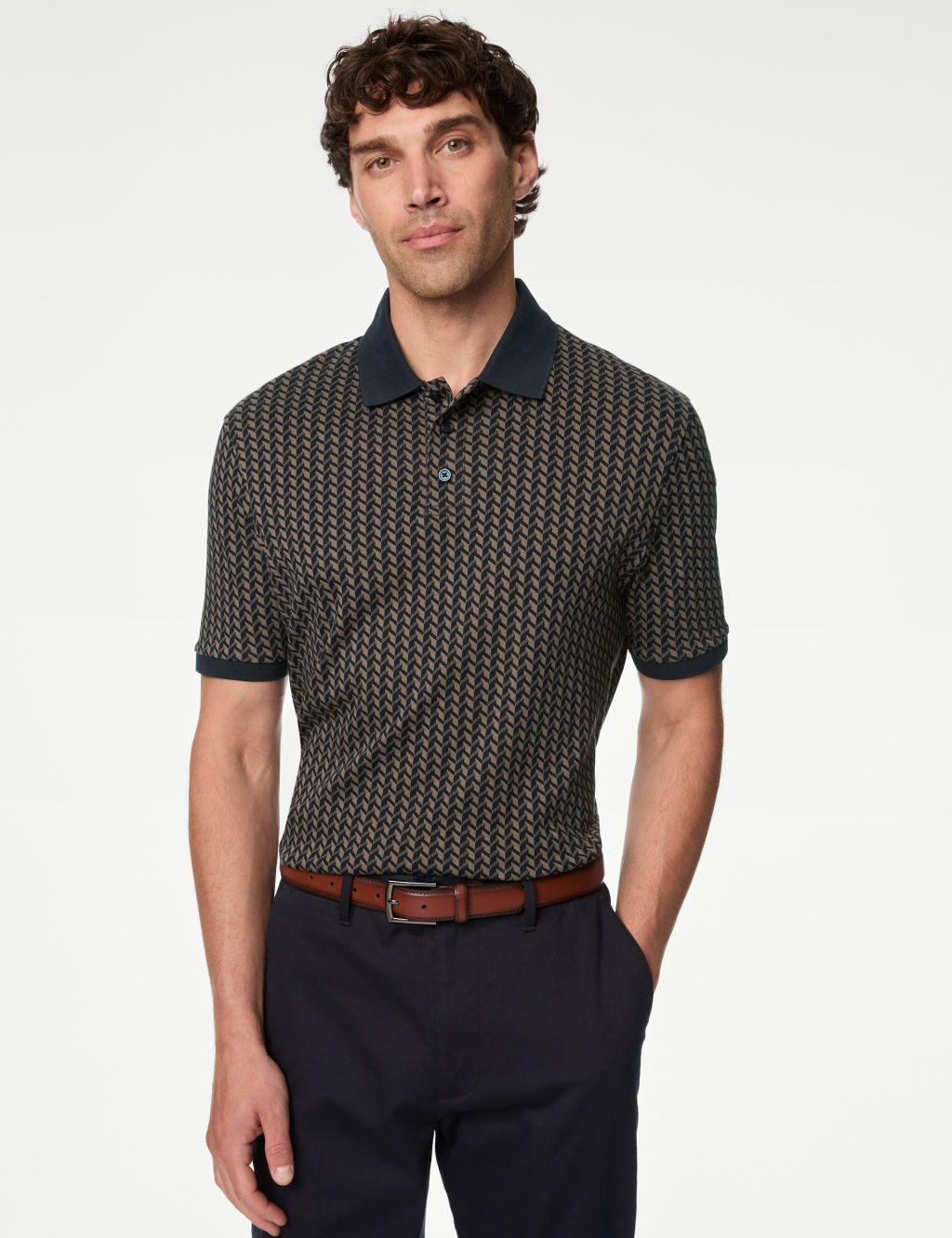 Pure Cotton Geometric Print Polo Shirt