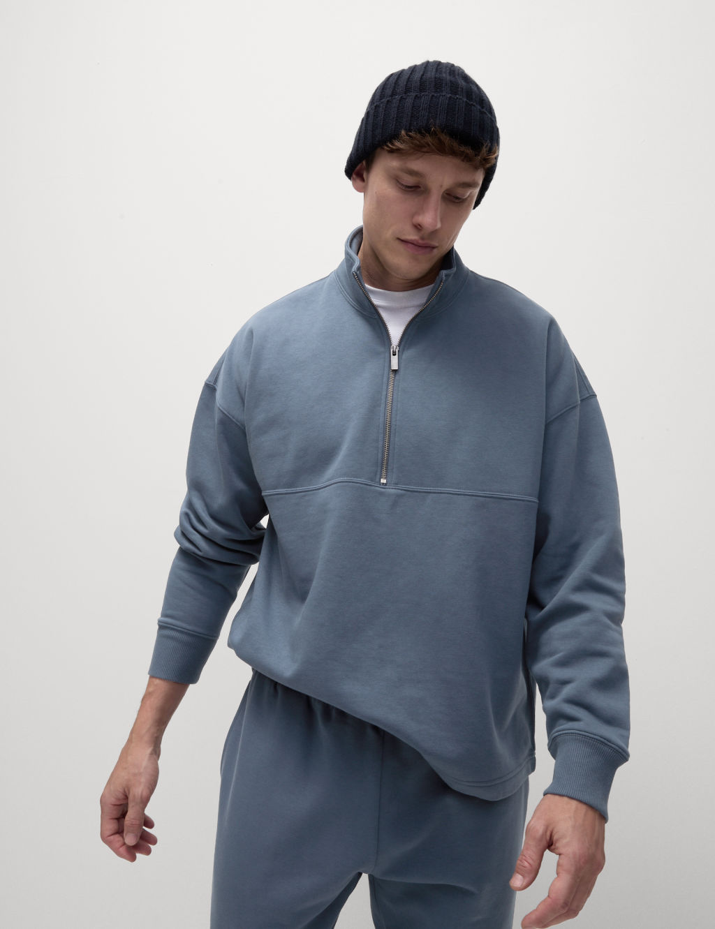 Cotton Rich Funnel Neck Half Zip Sweatshirt