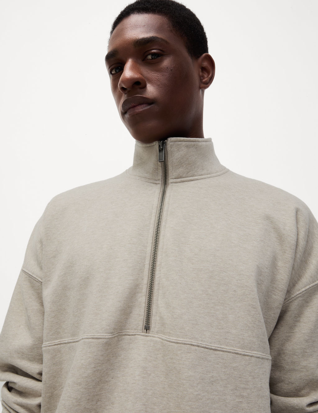 Cotton Rich Funnel Neck Half Zip Sweatshirt