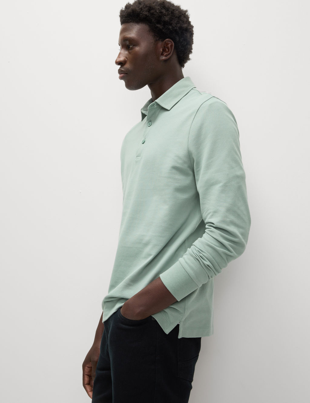 Pure Cotton Long Sleeve Polo Shirt