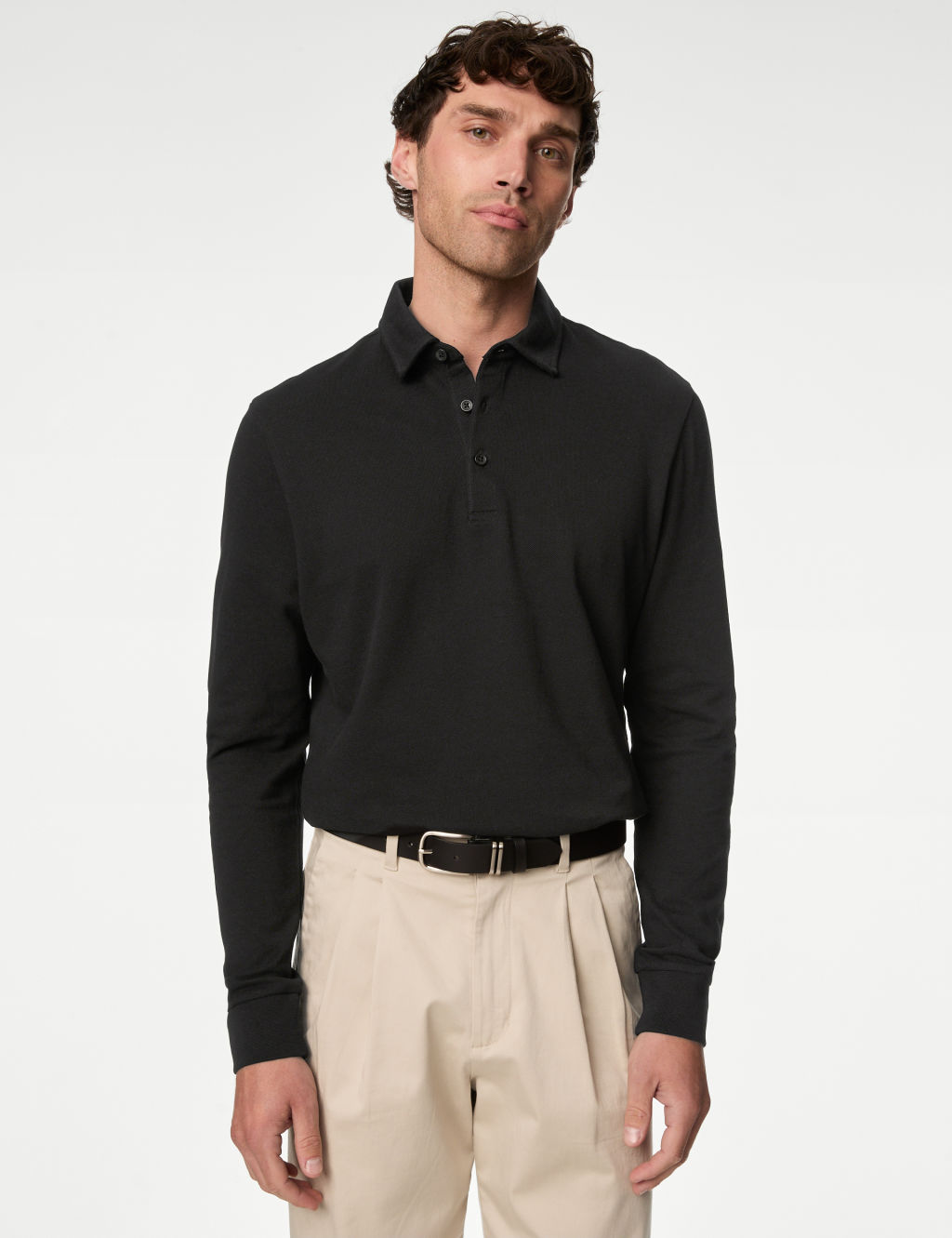 Pure Cotton Long Sleeve Polo Shirt