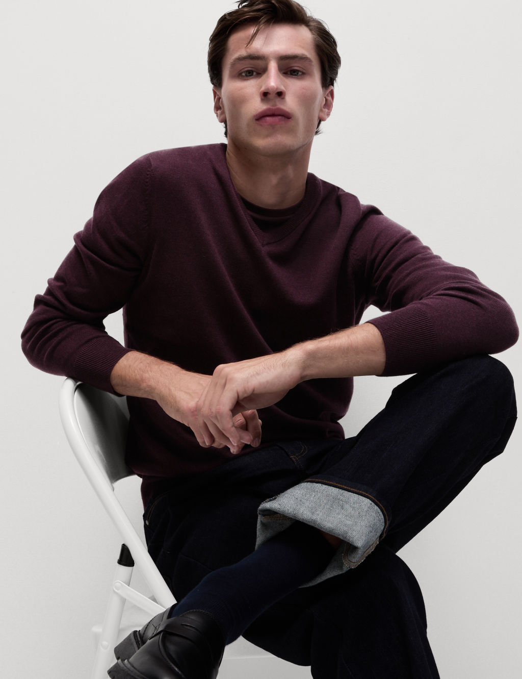 Pure Cotton V-Neck Knitted Jumper