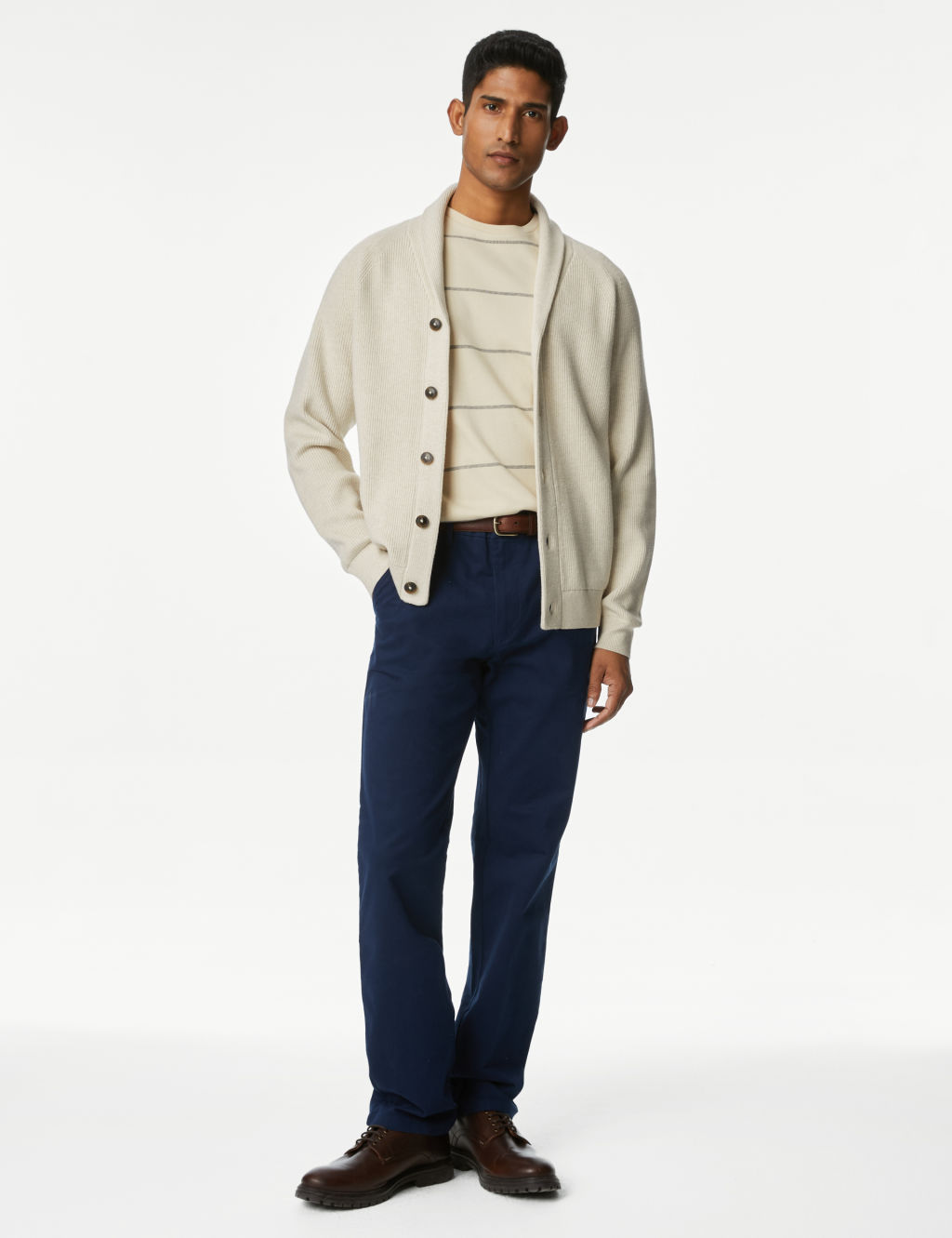 cotton blend ribbed shawl collar cardigan