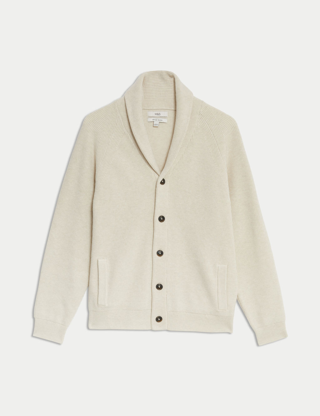 cotton blend ribbed shawl collar cardigan