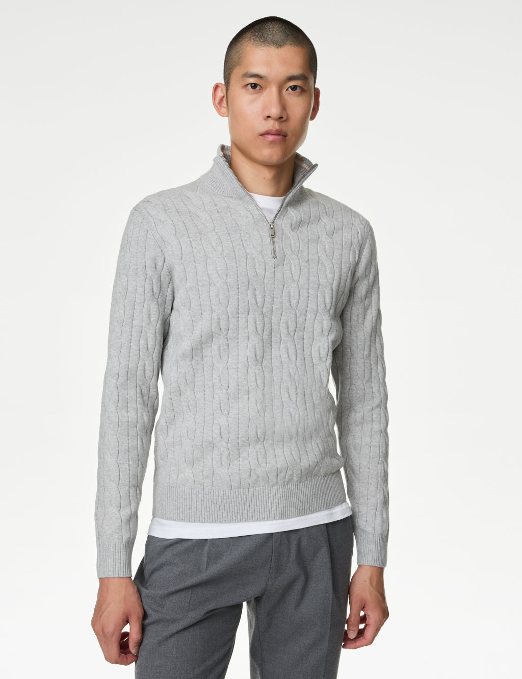 Cotton Blend Cable Funnel Neck Jumper