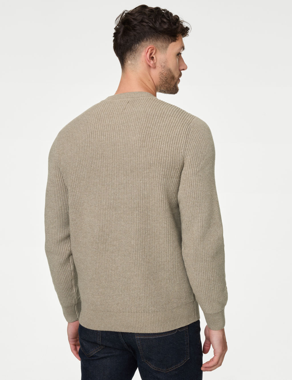 Cotton Blend Textured Crew Neck Jumper 4 of 5