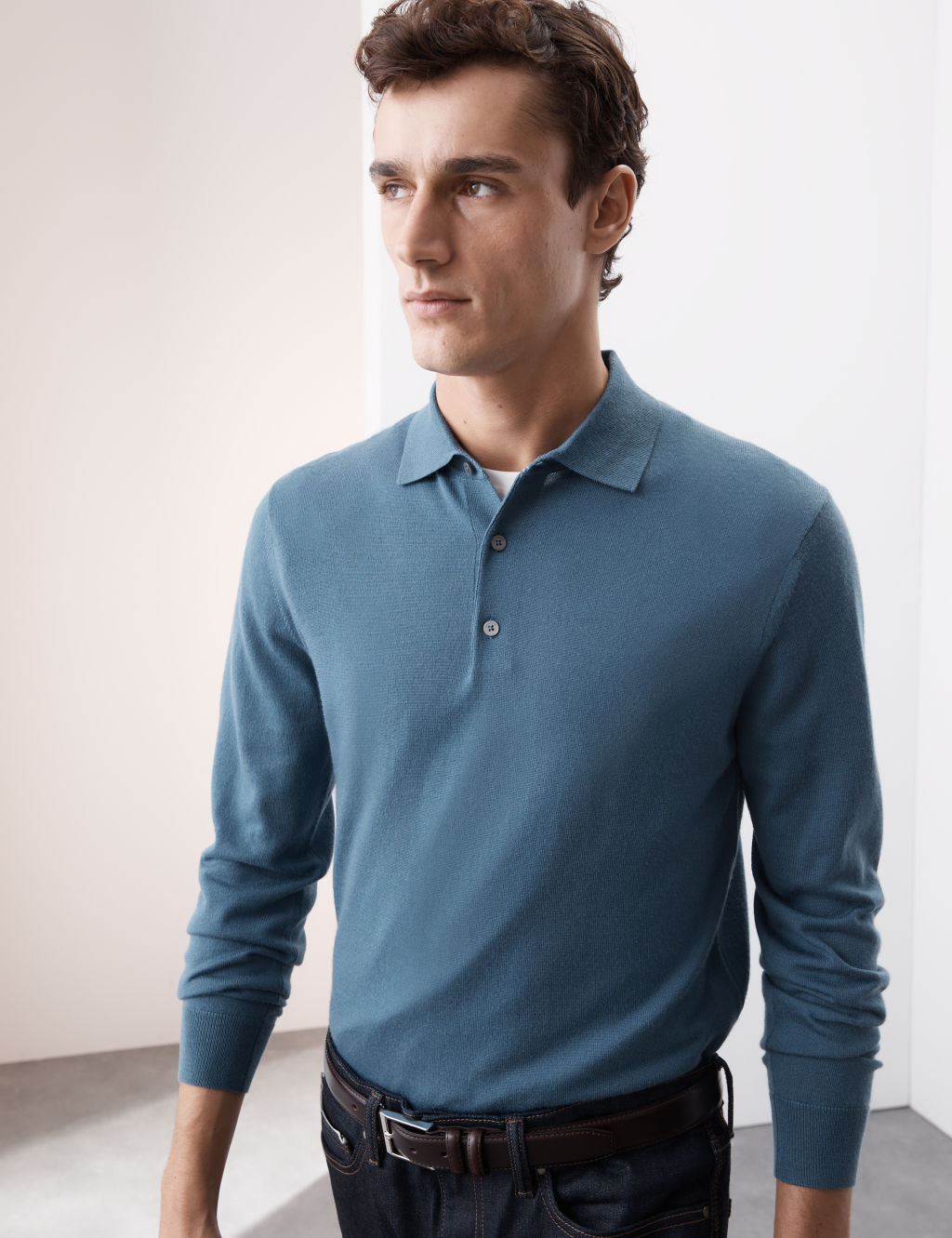 Pure Extra Fine Merino Wool Knitted Polo Shirt