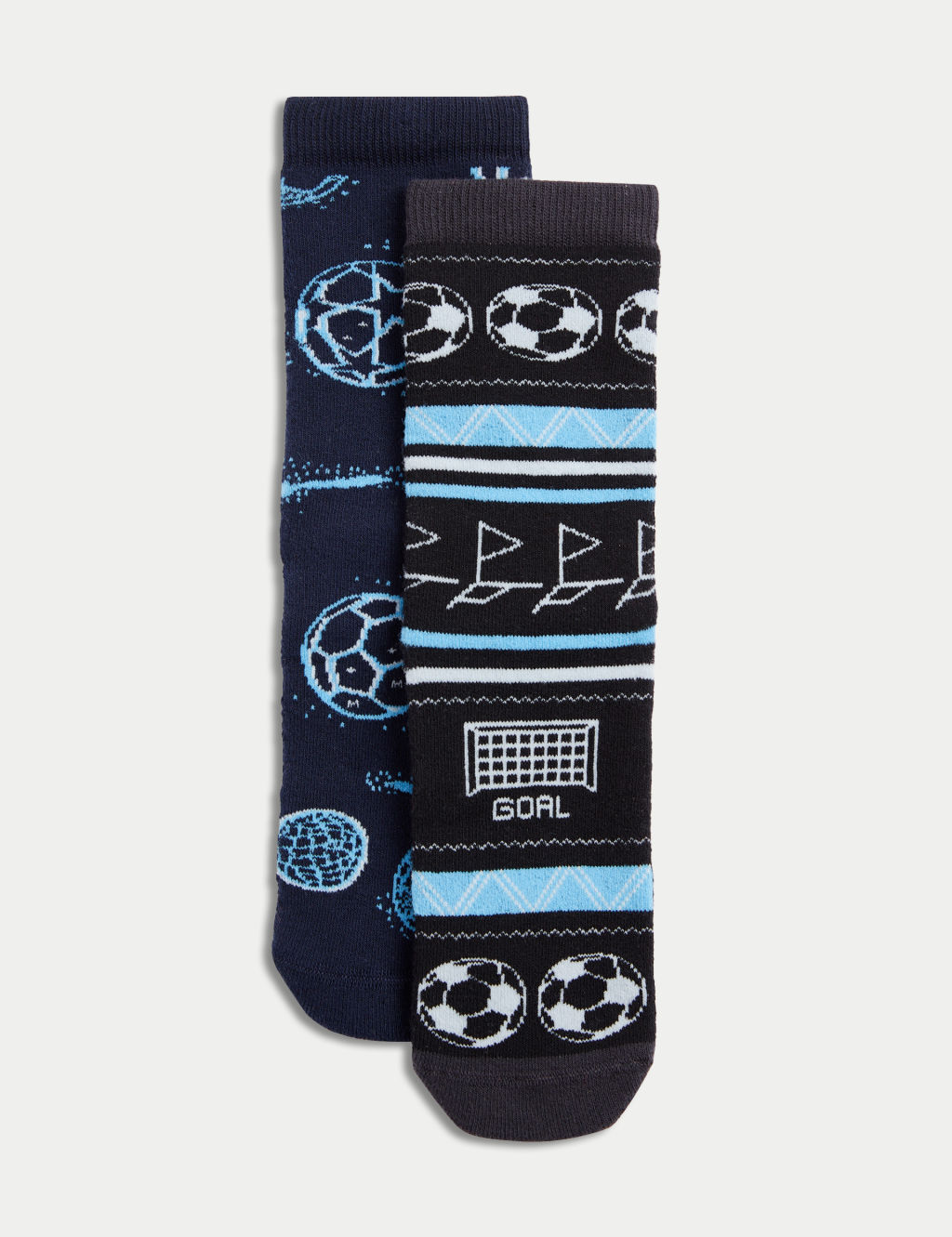 2pk Cotton Rich Terry Football Slipper Socks (6 Small - 7 Large)