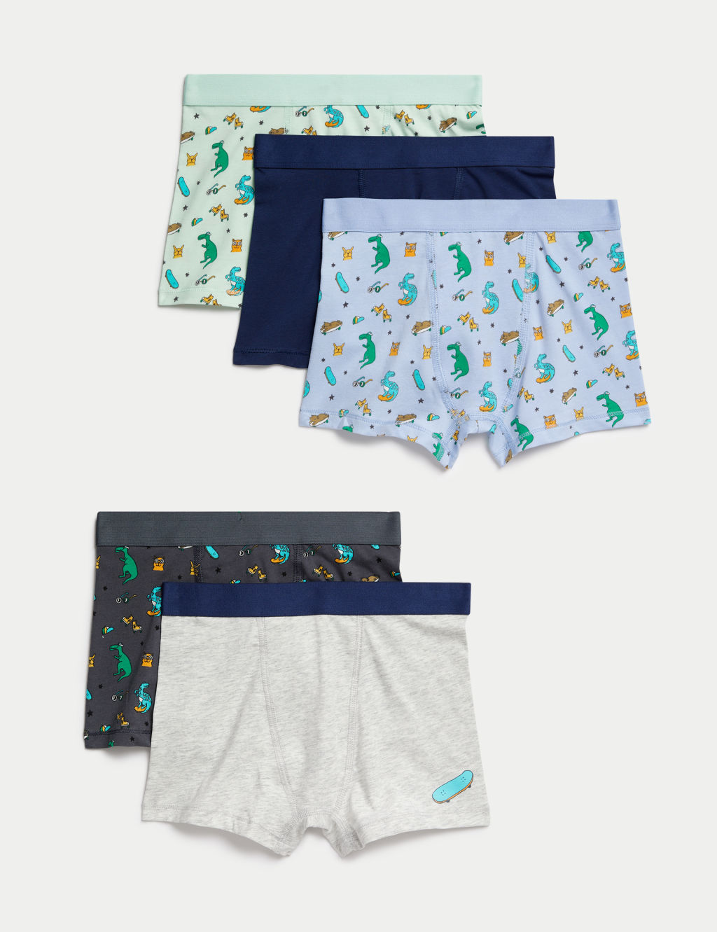 5pk Cotton With Stretch Dinosaur Animal Trunks (3–8 Yrs)