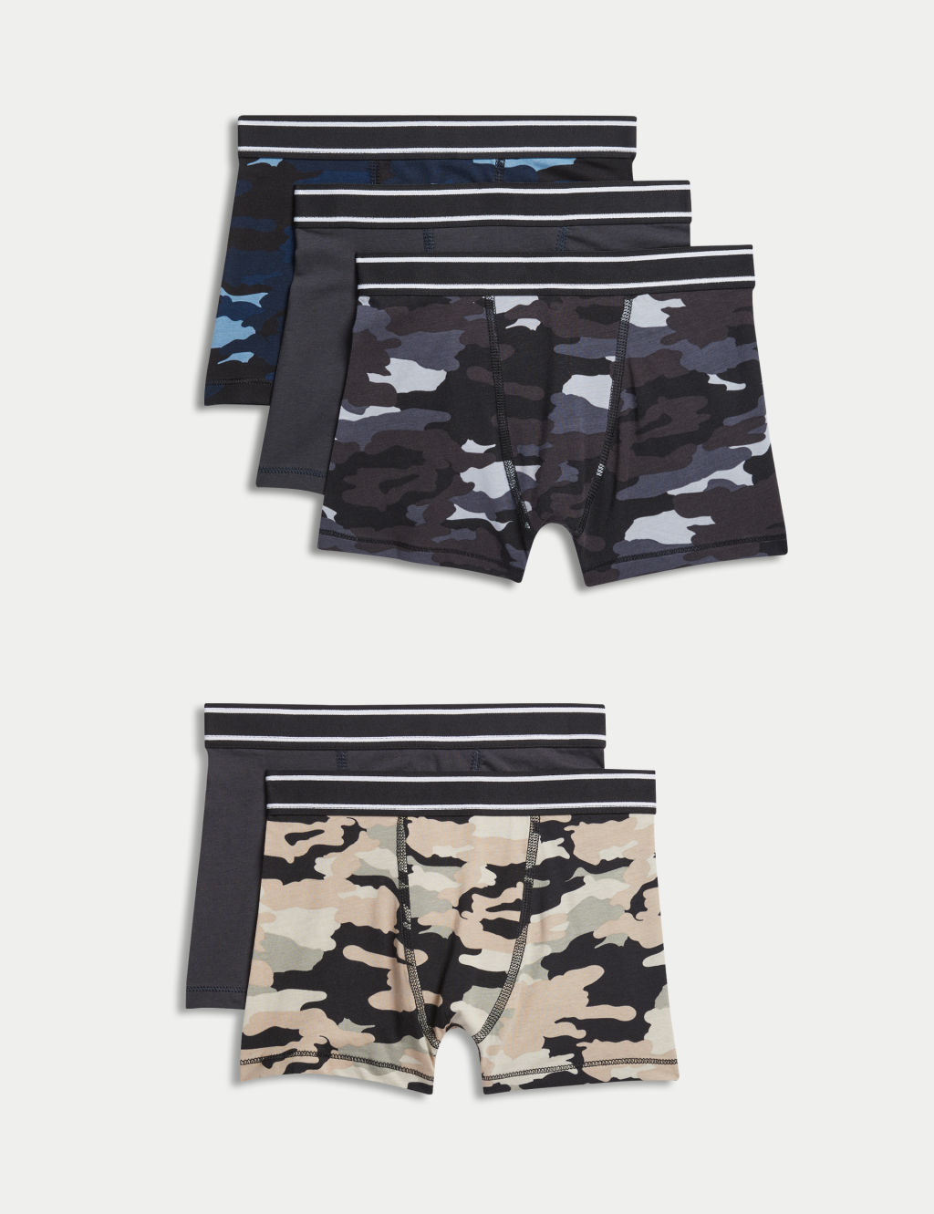 5pk Cotton with Stretch Camo Trunks (5-16 Yrs)