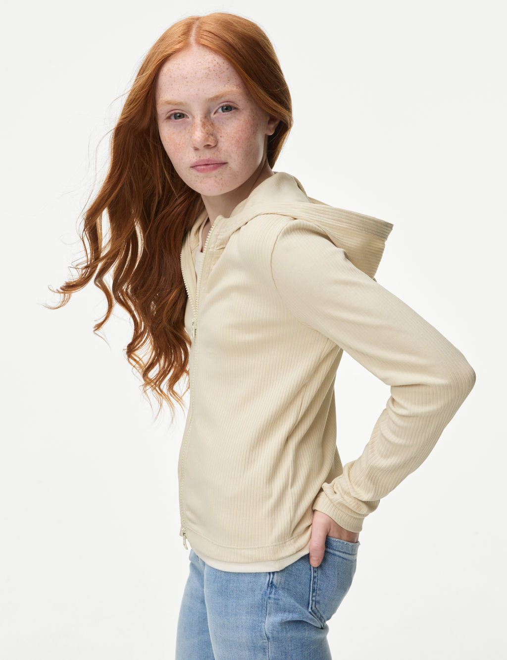 Cotton Rich Zip Ribbed Hoodie (6-16 Yrs)