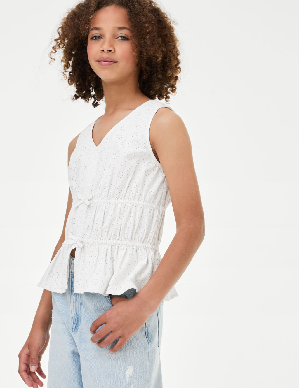 Pure Cotton Broderie Tie Front Top (6-16 Yrs) 3 of 4
