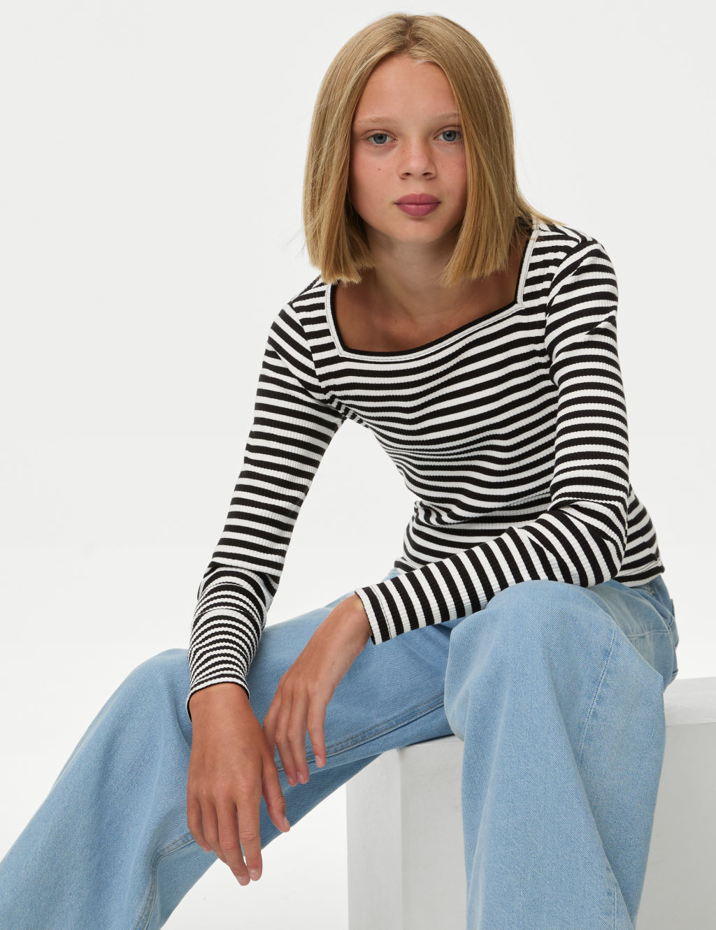 Cotton Rich Striped Ribbed Top (6-16 Yrs)