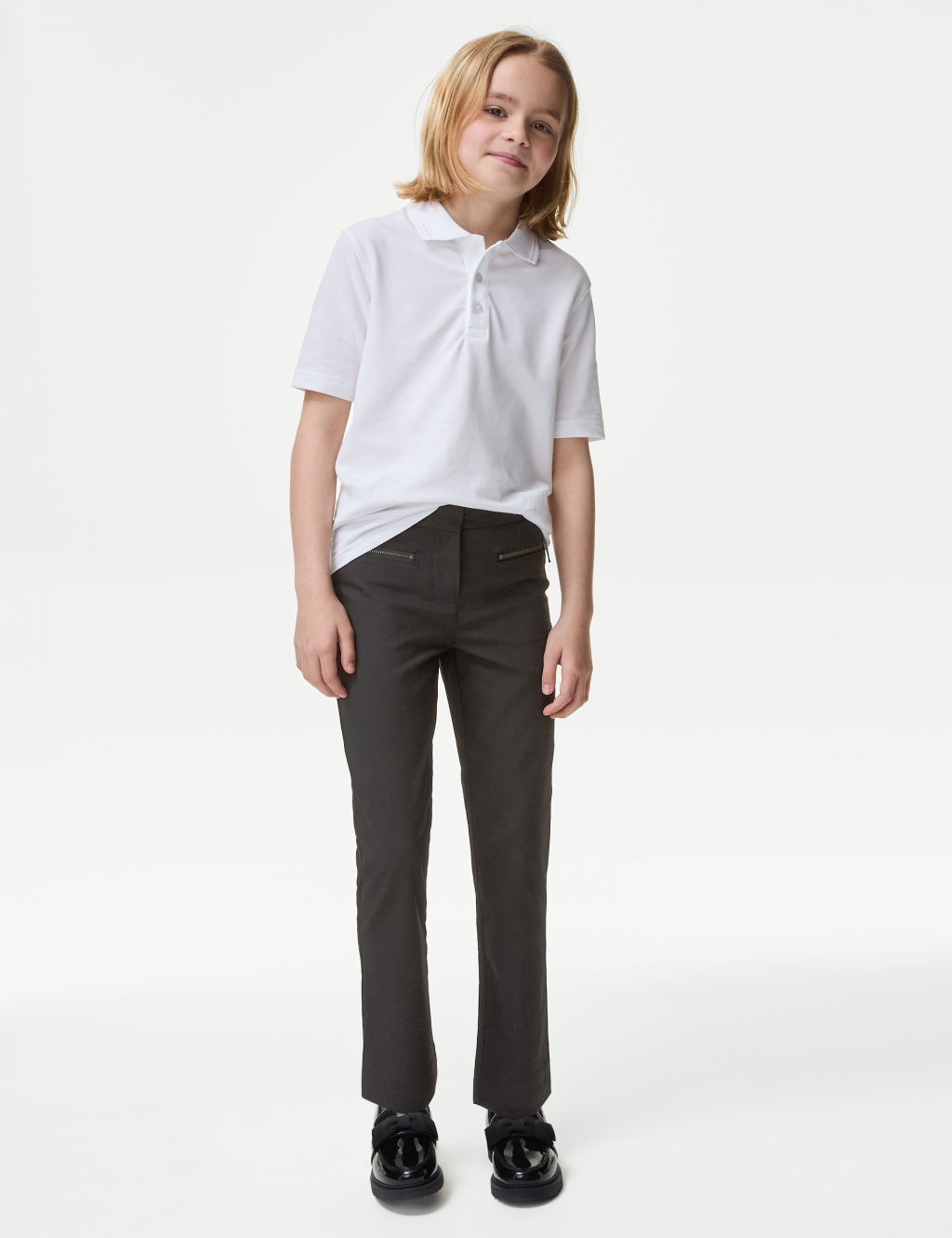 Girls' Slim Leg Zip Pocket School Trousers (2-18 Yrs)