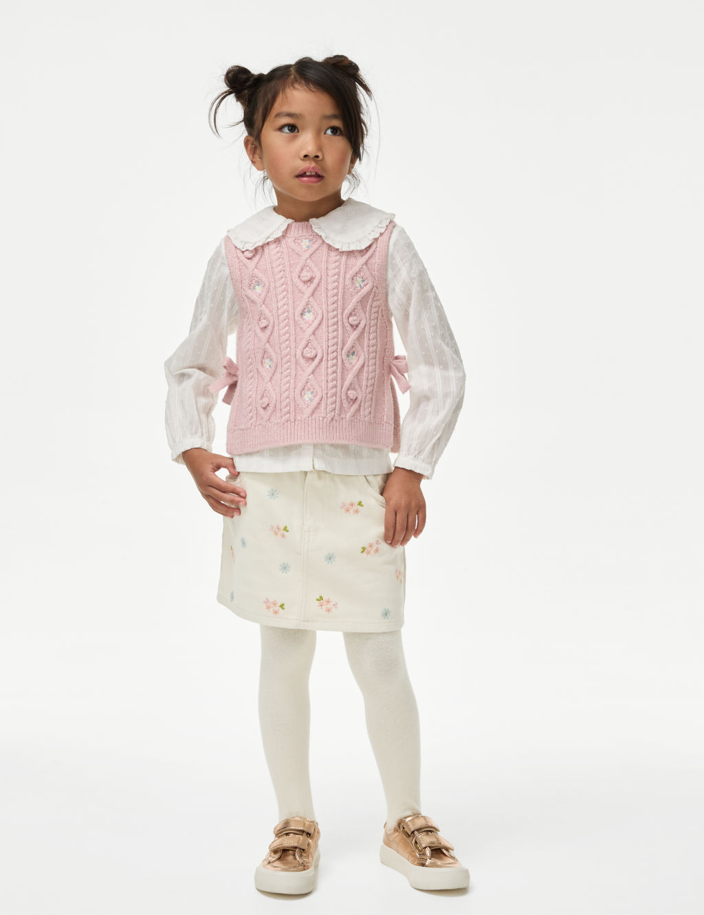 Mini Denim Embroidered Skirt with Tights (2-8 Yrs)