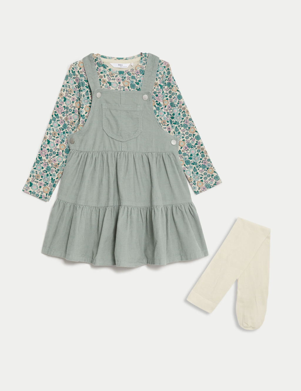 3pc Cord Pinafore, Top and Tights Outfit (2-8 Yrs)