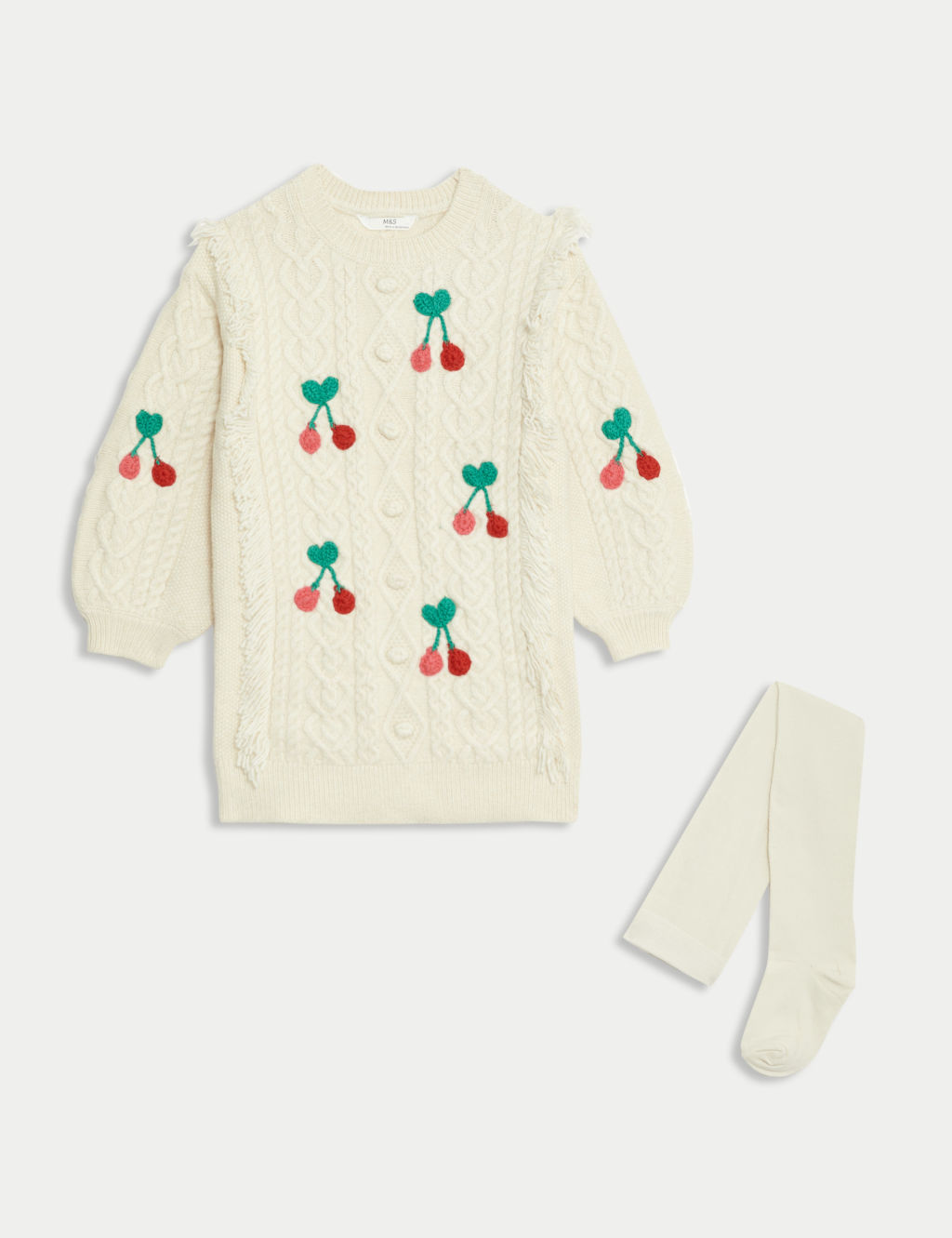 2pc Cable Knit Cherry Dress with Tights (2-8 Yrs)