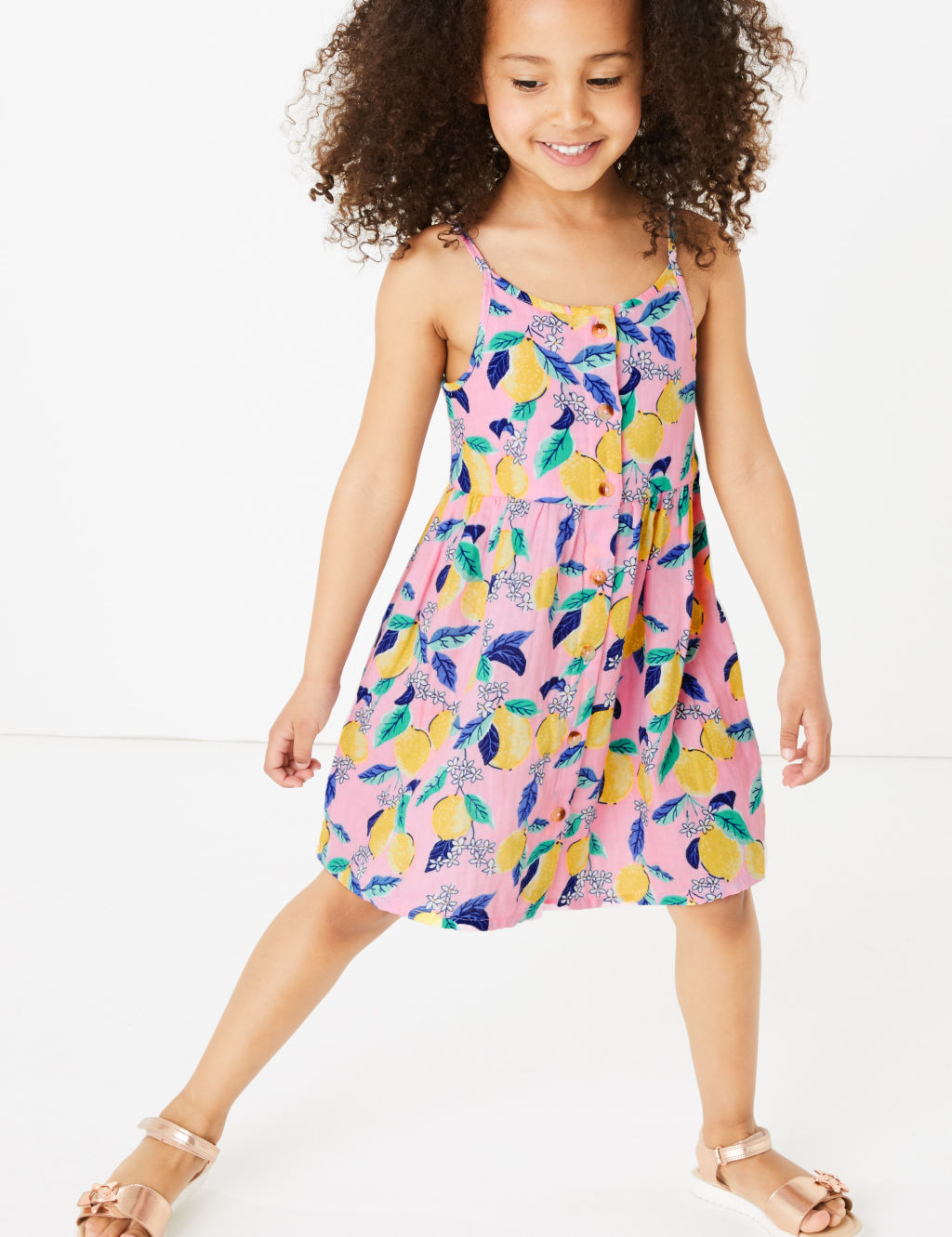 Pure Cotton Button Through Lemon Dress (2-7 Yrs) | M&S