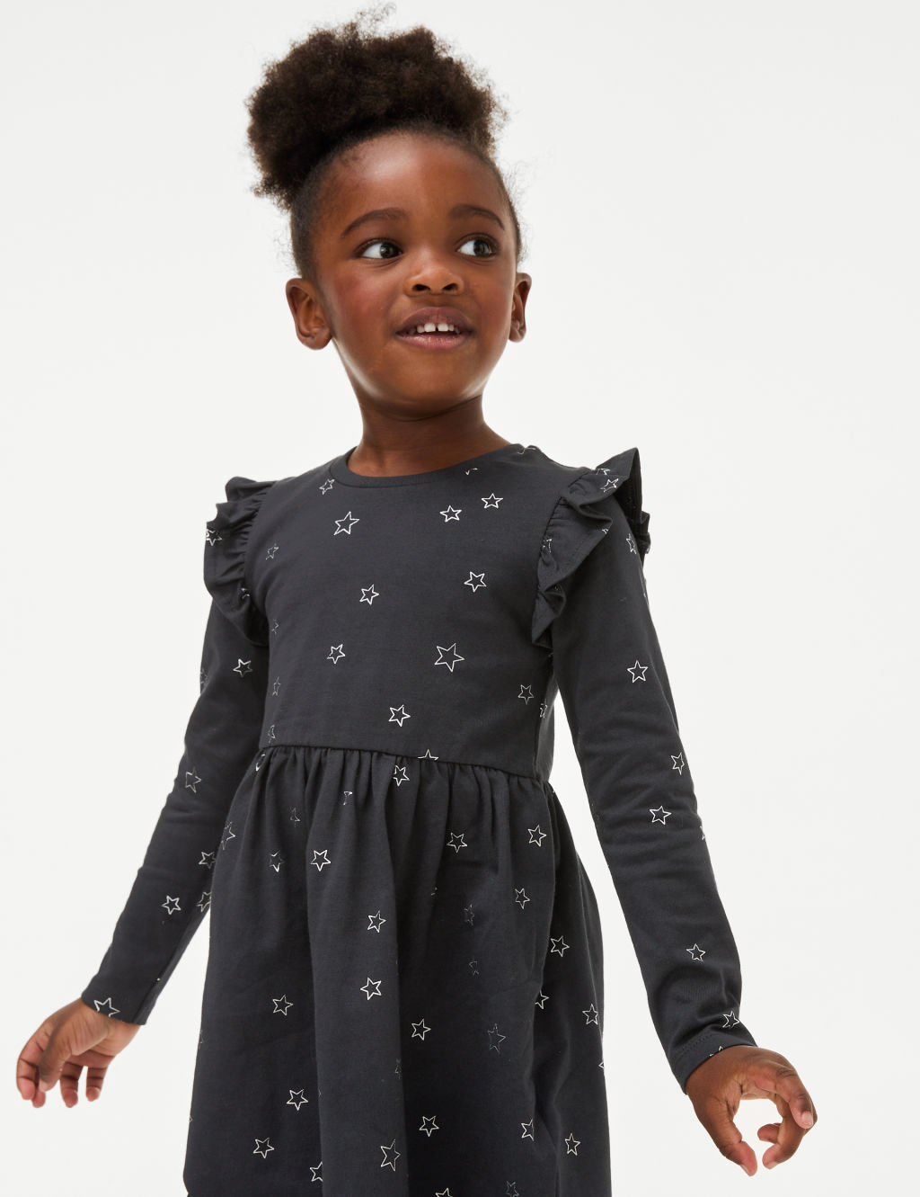 Pure Cotton Foil Star Frill Sleeve Dress (2-8 Yrs) 2 of 4