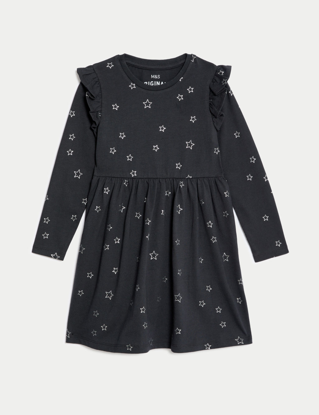 Pure Cotton Foil Star Frill Sleeve Dress (2-8 Yrs) 1 of 4