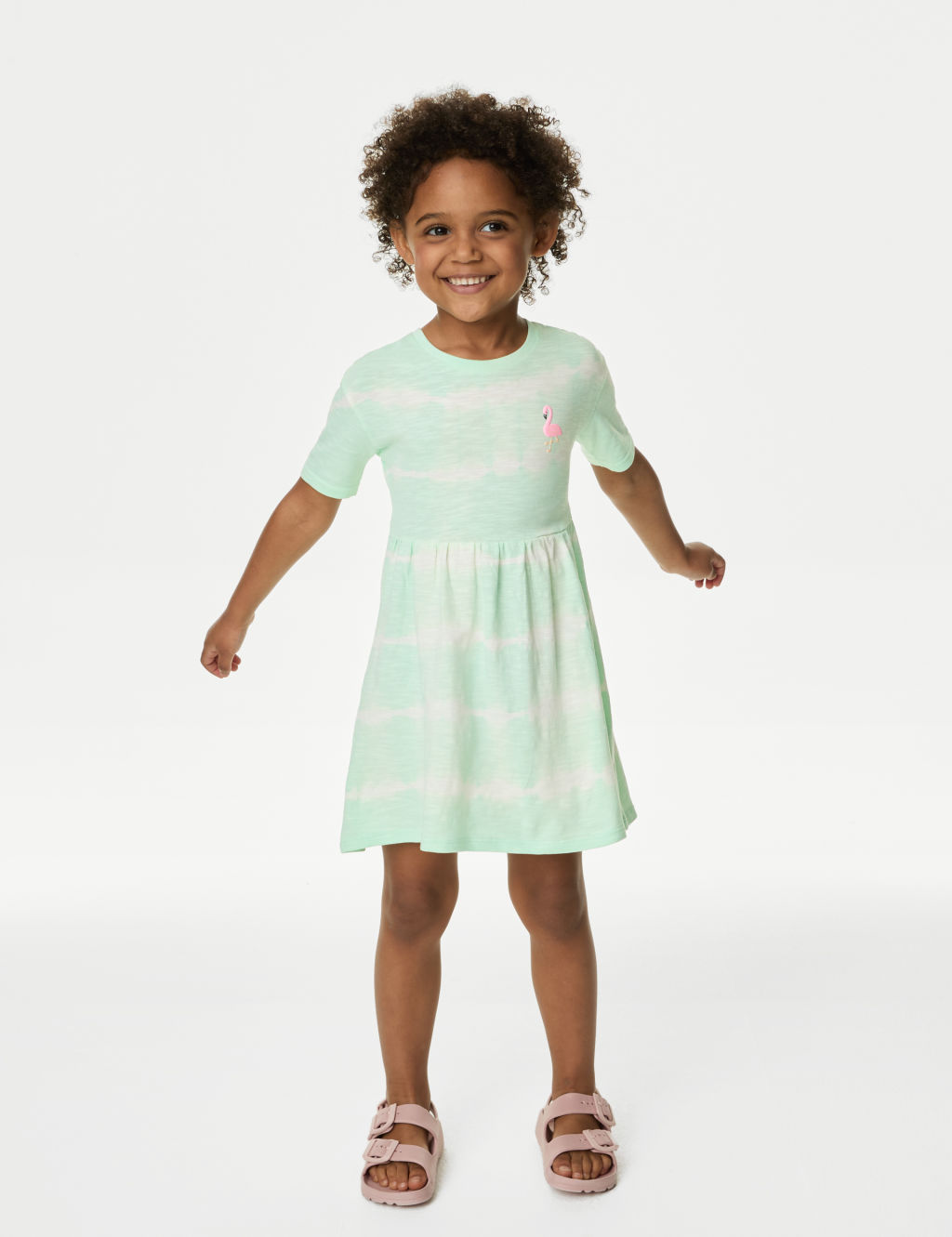 Pure Cotton Striped Flamingo Dress (2-8 Yrs)