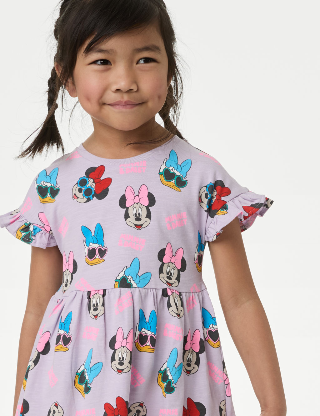 Nautinati Girls' Derby Rib Cotton Minnie Mouse Print Flutter Sleeve Dress