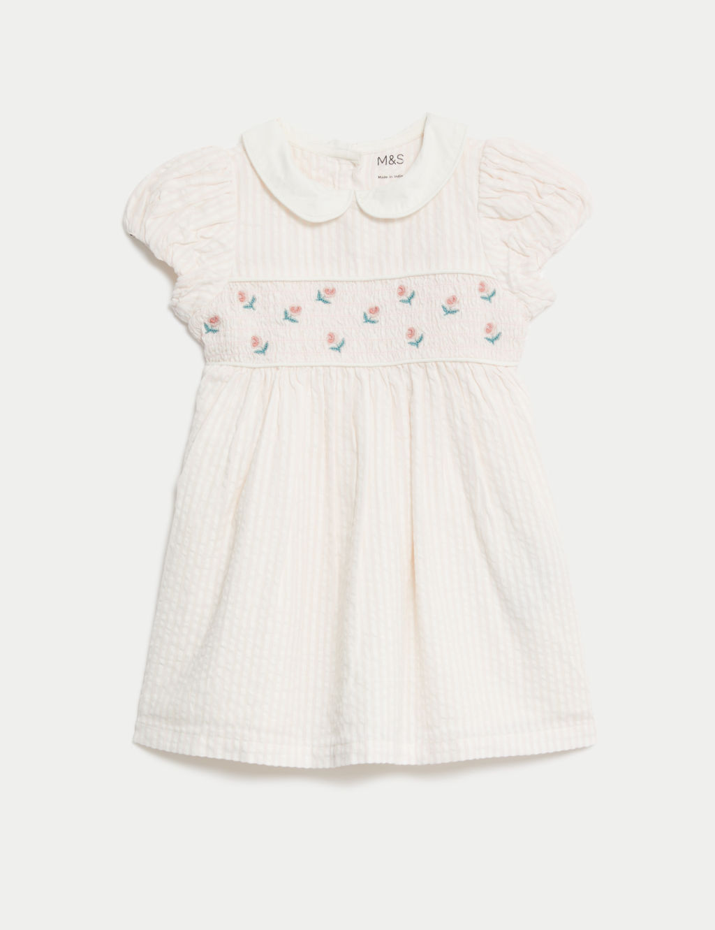 Pure Cotton Striped Floral Dress (0-3 Yrs) 1 of 5