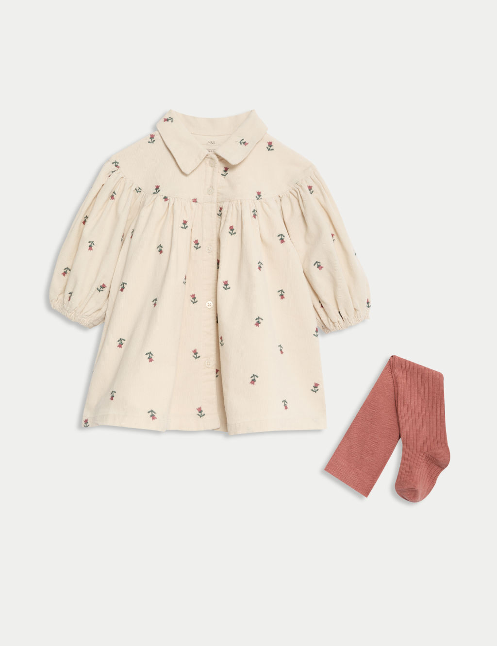 Cotton Rich Embroidered Dress with Tights (0-8 Yrs)