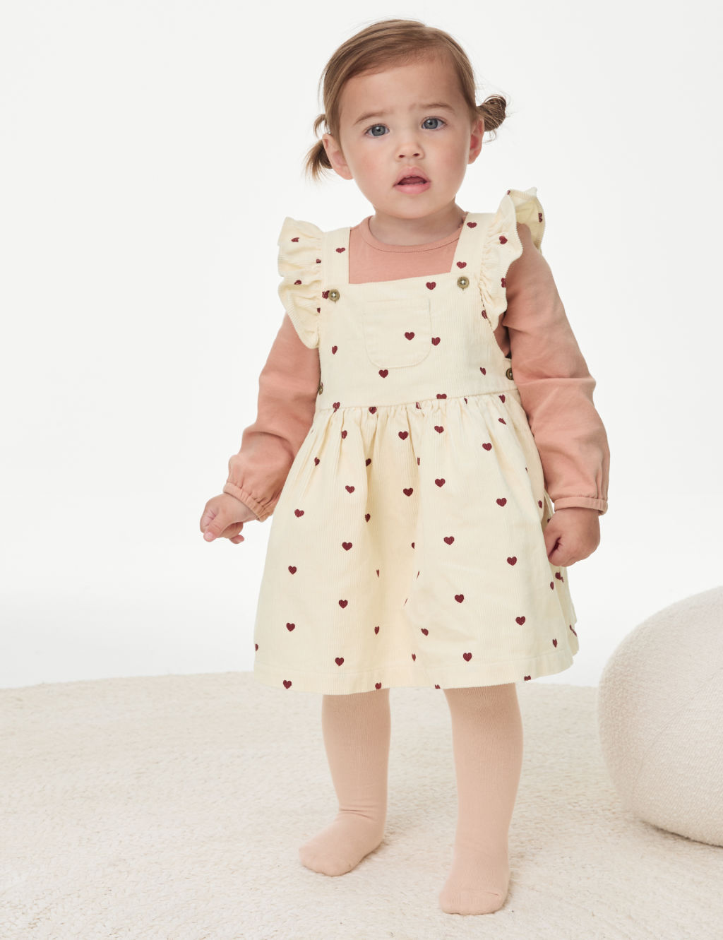 3pc Cotton Rich Heart Print Pinnie Outfit (0-3 Yrs)