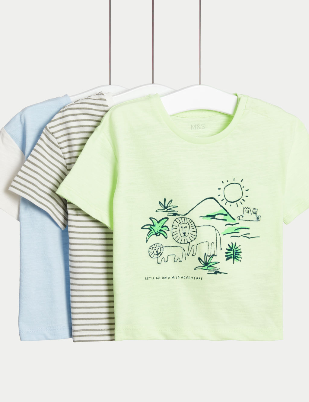 3pk Pure Cotton Striped & Safari T-Shirts (0-3 Yrs) 1 of 1