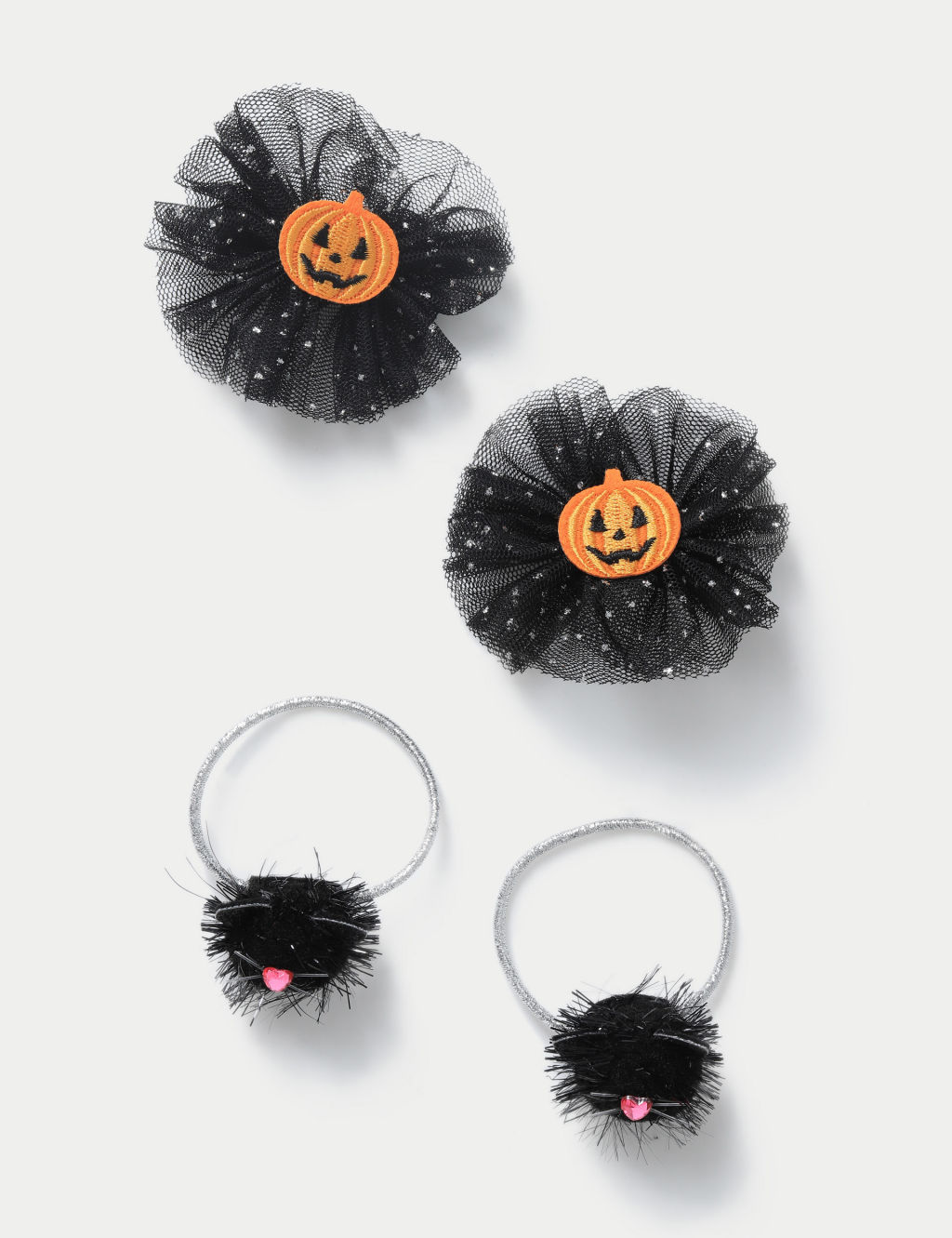 Halloween Pumpkin Clips & Cat Pom Ponio Set