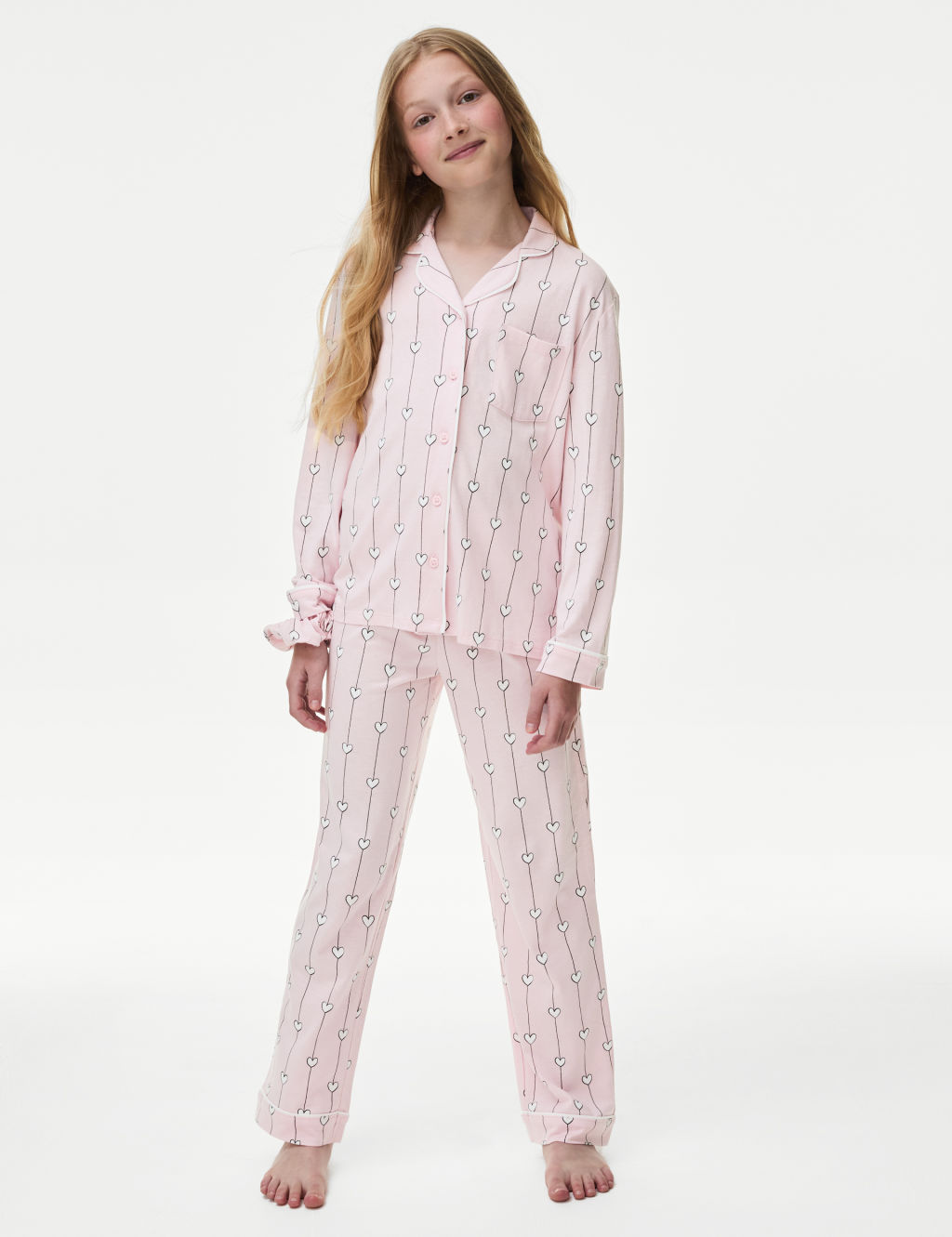 Cotton Modal Heart Pyjamas with Scrunchie (3-16 Yrs)