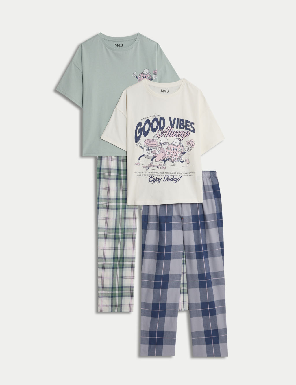 2pk Pure Cotton Checked Pyjama Sets (6-16 Yrs)