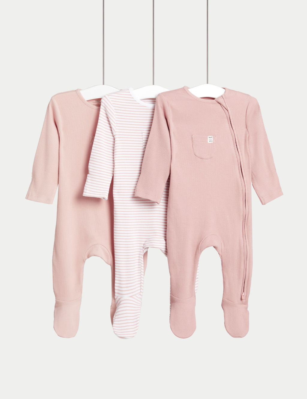 3pk Cotton Rich Striped & Plain Sleepsuits (0-3 Yrs)