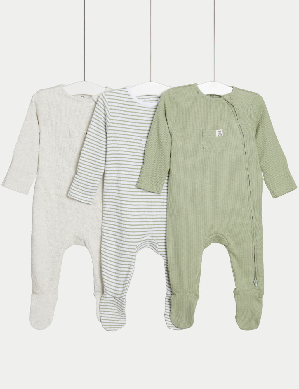 3pk Cotton Rich Striped & Plain Sleepsuits (0-3 Yrs)