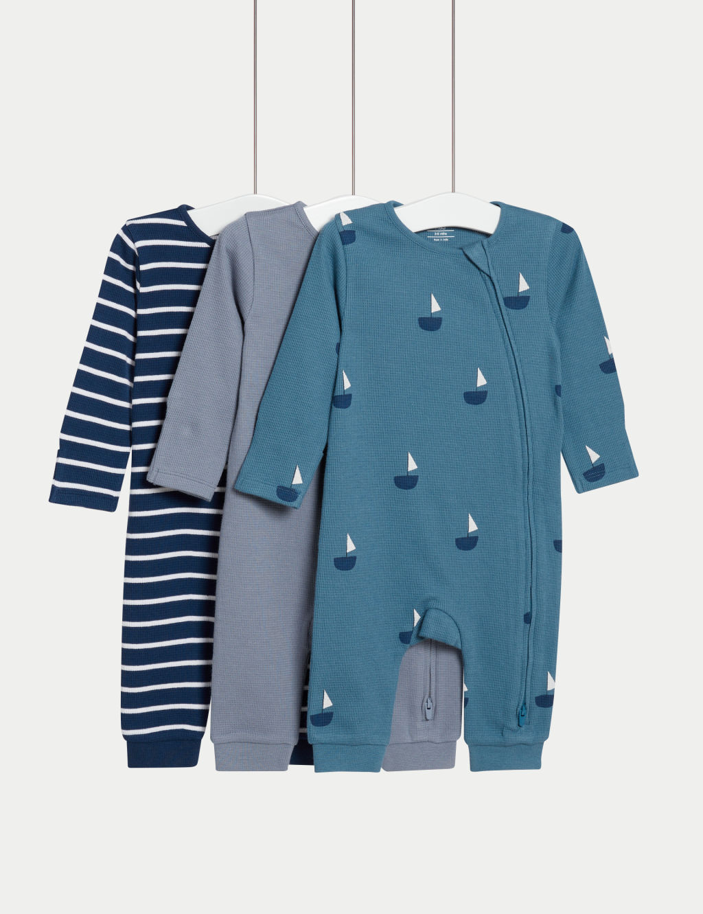 3pk Pure Cotton Nautical & Striped Sleepsuits (6½lbs-3 Yrs)