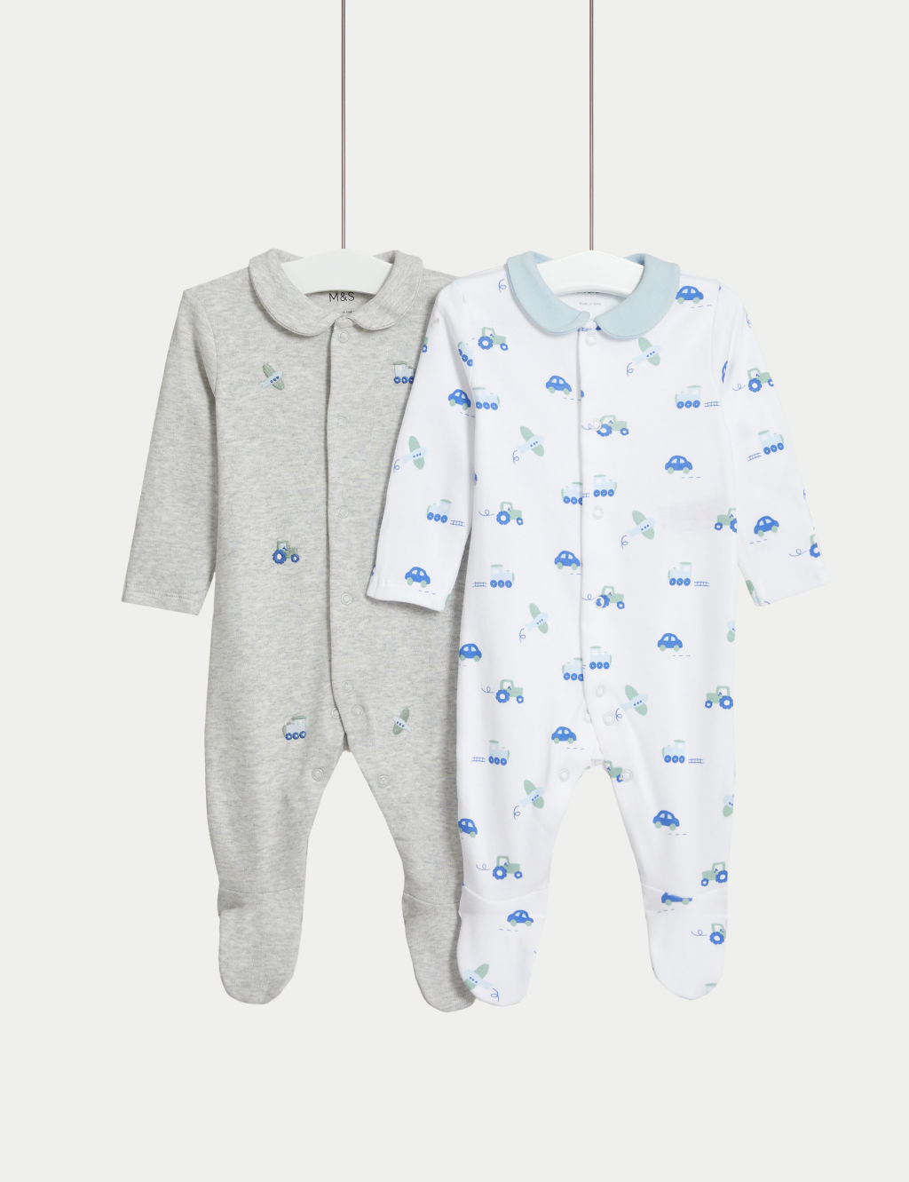 2pk Pure Cotton Transport Sleepsuits (6½lbs-3 Yrs)
