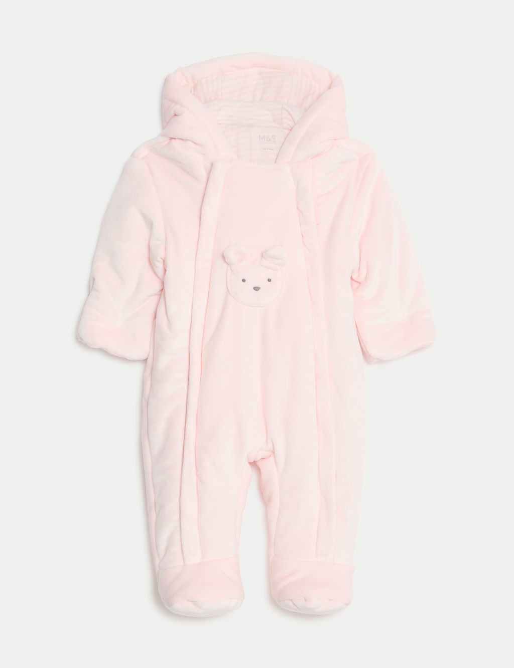 Velour Bear Pocket Hooded Pramsuit (0-12 Mths)