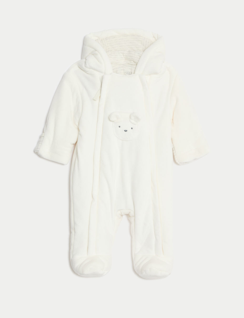 Velour Bear Pocket Hooded Pramsuit (0-12 Mths)