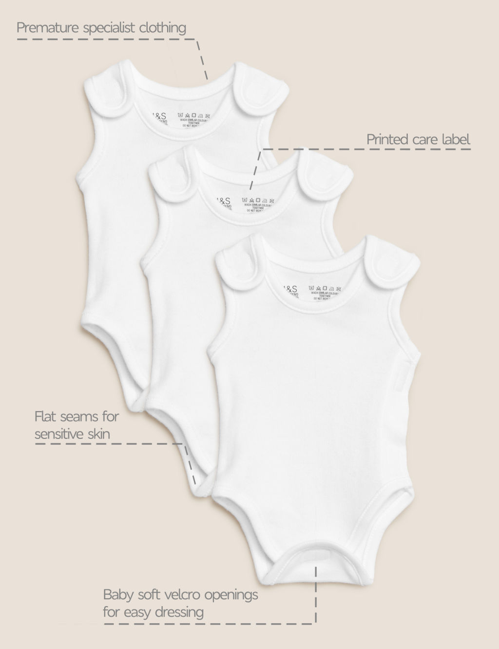 3pk Pure Cotton Premature Bodysuits (3lbs-4lbs)