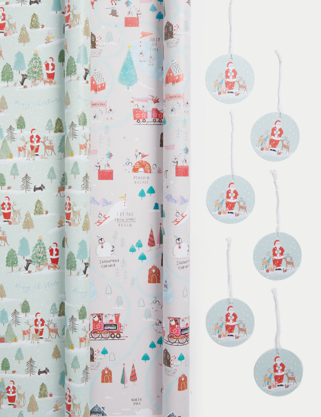 Cute Santa & Friends 13m Christmas Gift Wrap & Tags