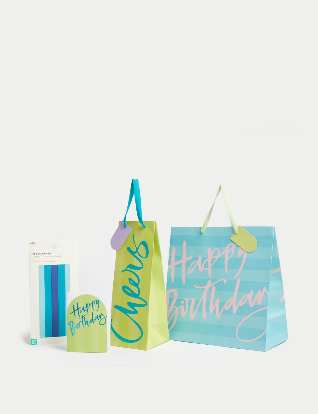 Green & Blue Gift Wrap Set With Birthday Card, Gift Bags & Tissue