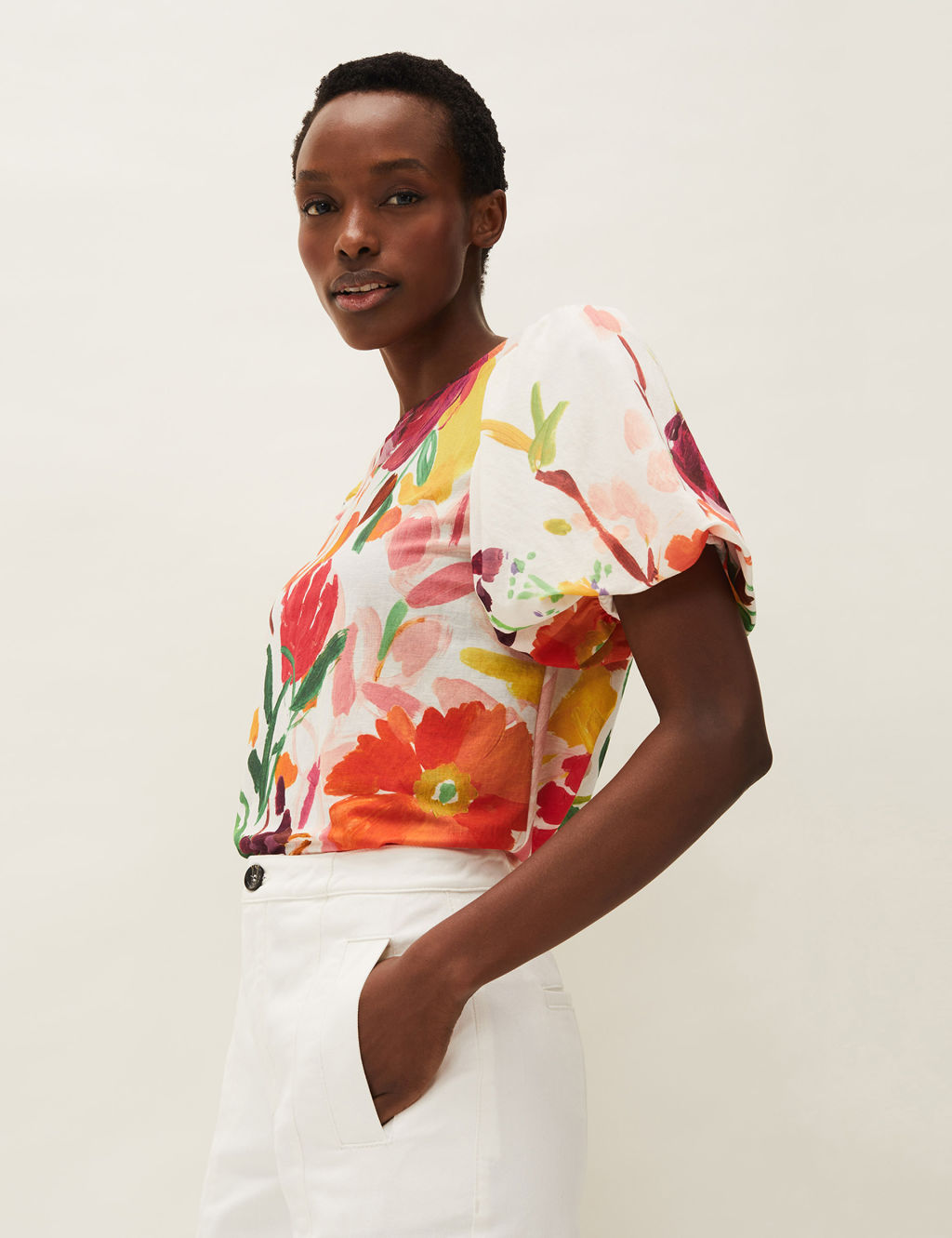 Jersey Floral Puff Sleeve T-Shirt 5 of 5