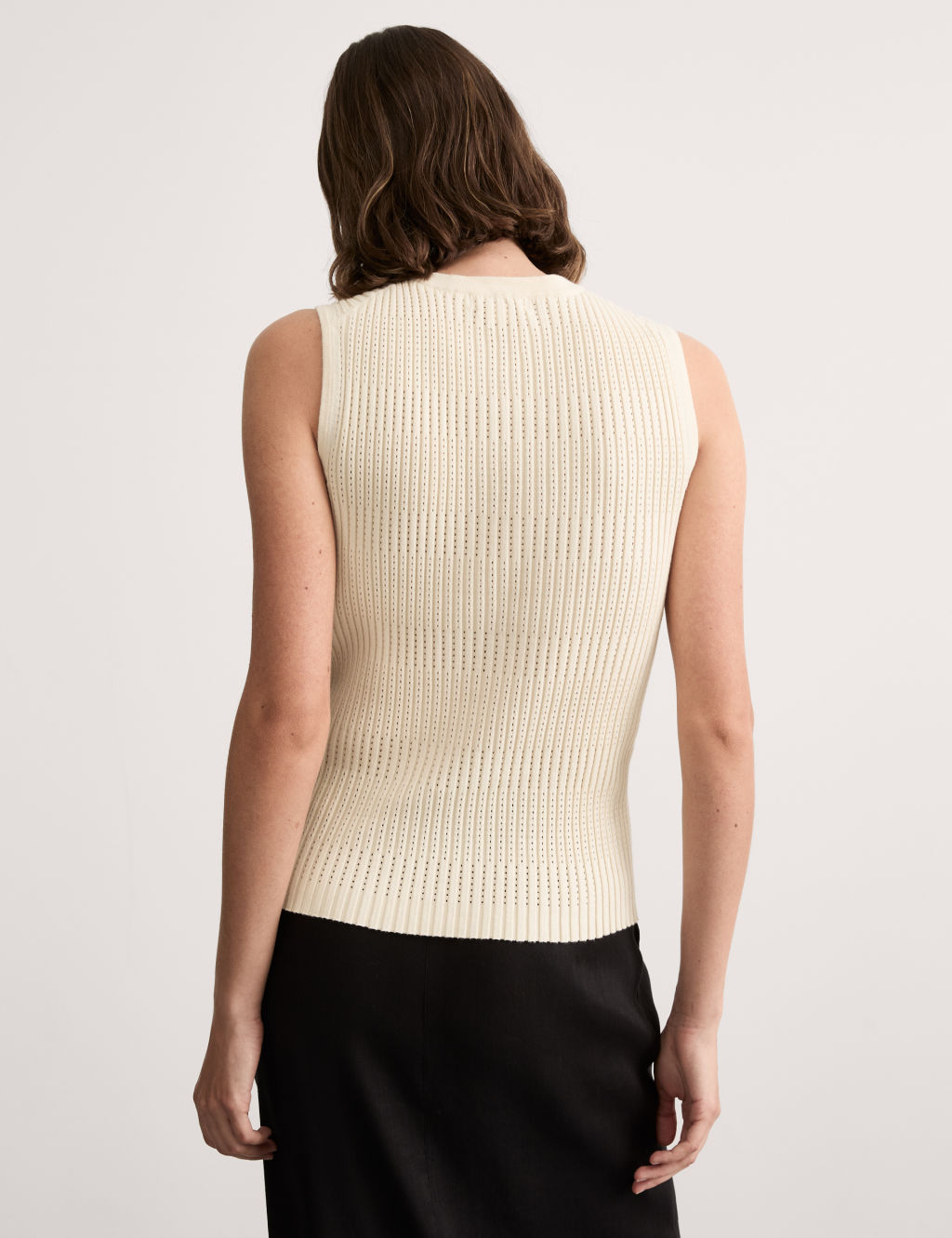 Cotton Rich Pointelle High Neck Knitted Vest 4 of 7