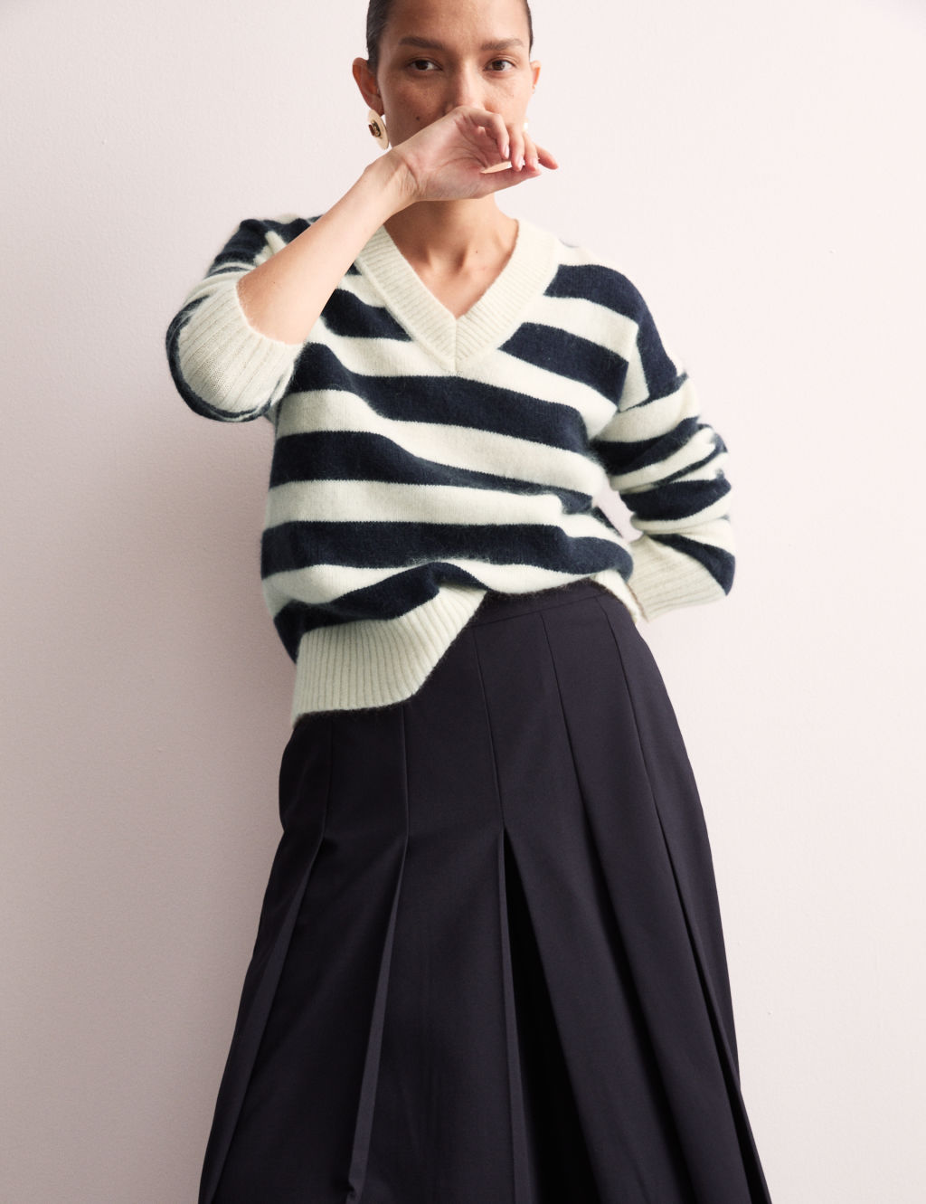 Mohair Blend Striped V-Neck Jumper
