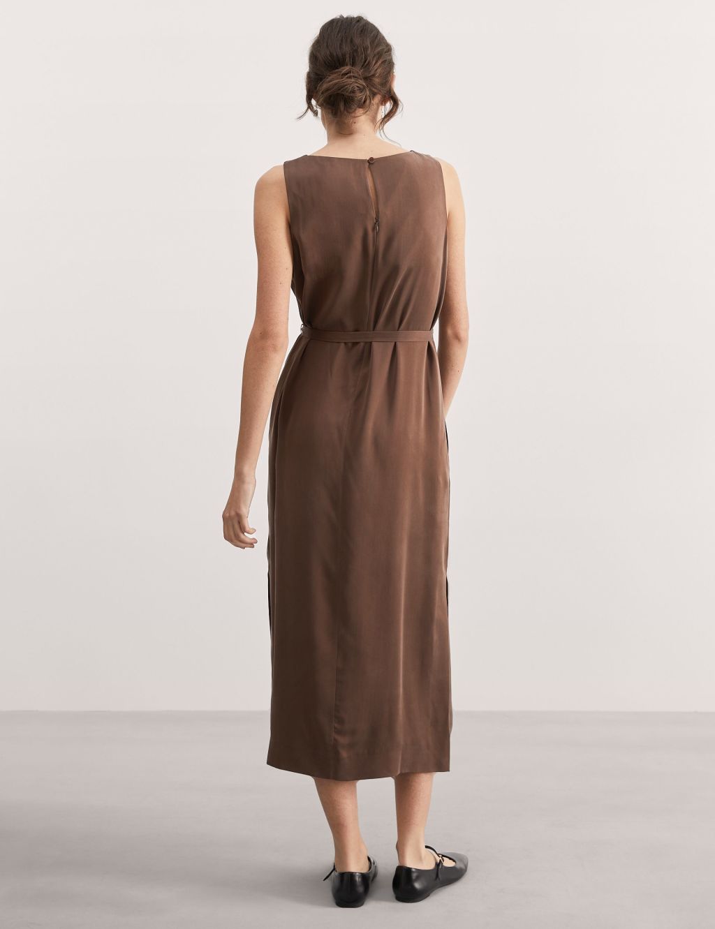 Pure Silk Belted Midi Column Dress 5 of 5